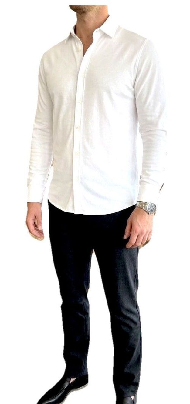 Michael Kors Men's Slim Fit Fine Gauge Knit Button Up Shirt White XL Untucked